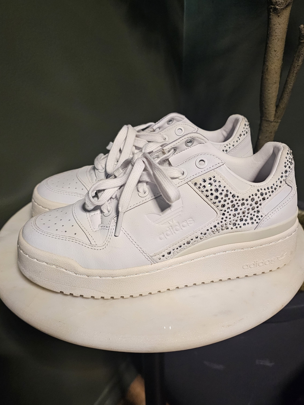 adidas Women's White Platform Sneakers with Rhinestone Accents